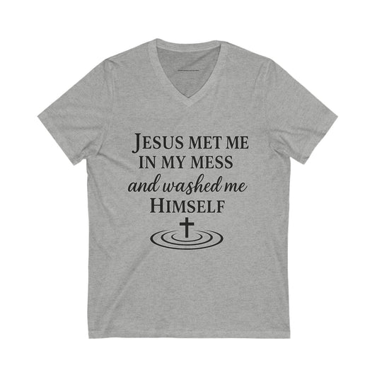 Faith-Inspired V-Neck Tee, Jesus Message Shirt, Christian Apparel, Inspirational Gift, Unisex Spiritual Tee