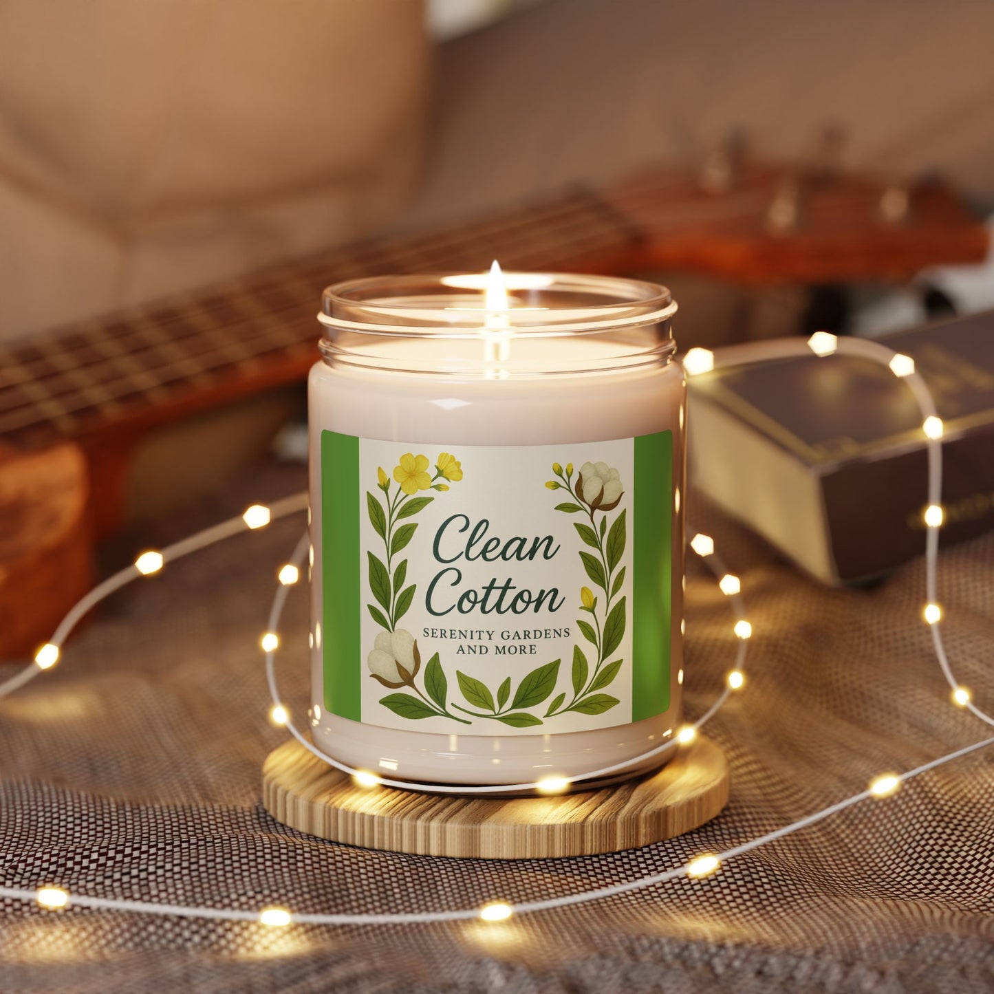 Clean Cotton Scented Soy Candle, Eco-Friendly Home Decor, Aromatherapy Gift, Relaxation Candle, Self-Care Essential, Greenery Inspired