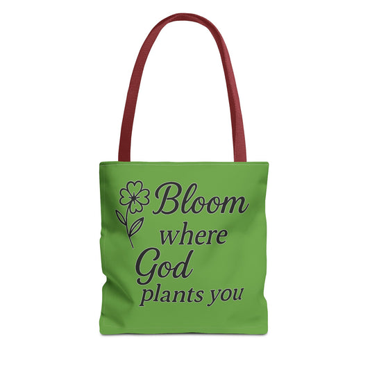 Spiritual Inspirational Tote Bag | Bloom Where God Plants You | Gift for Faith Lovers, Eco-Friendly Bag, Everyday Use, Church, Gardening