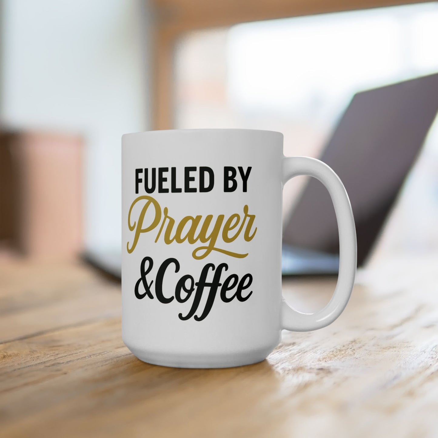 Fueled by Prayer & Coffee Mug - Inspirational Ceramic Coffee Cup for Faith, Motivation, Gifts, Relaxation, 11oz, 15oz