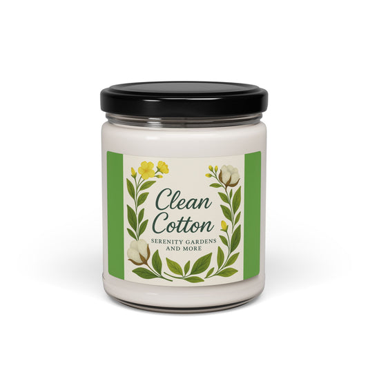Clean Cotton Scented Soy Candle, Eco-Friendly Home Decor, Aromatherapy Gift, Relaxation Candle, Self-Care Essential, Greenery Inspired