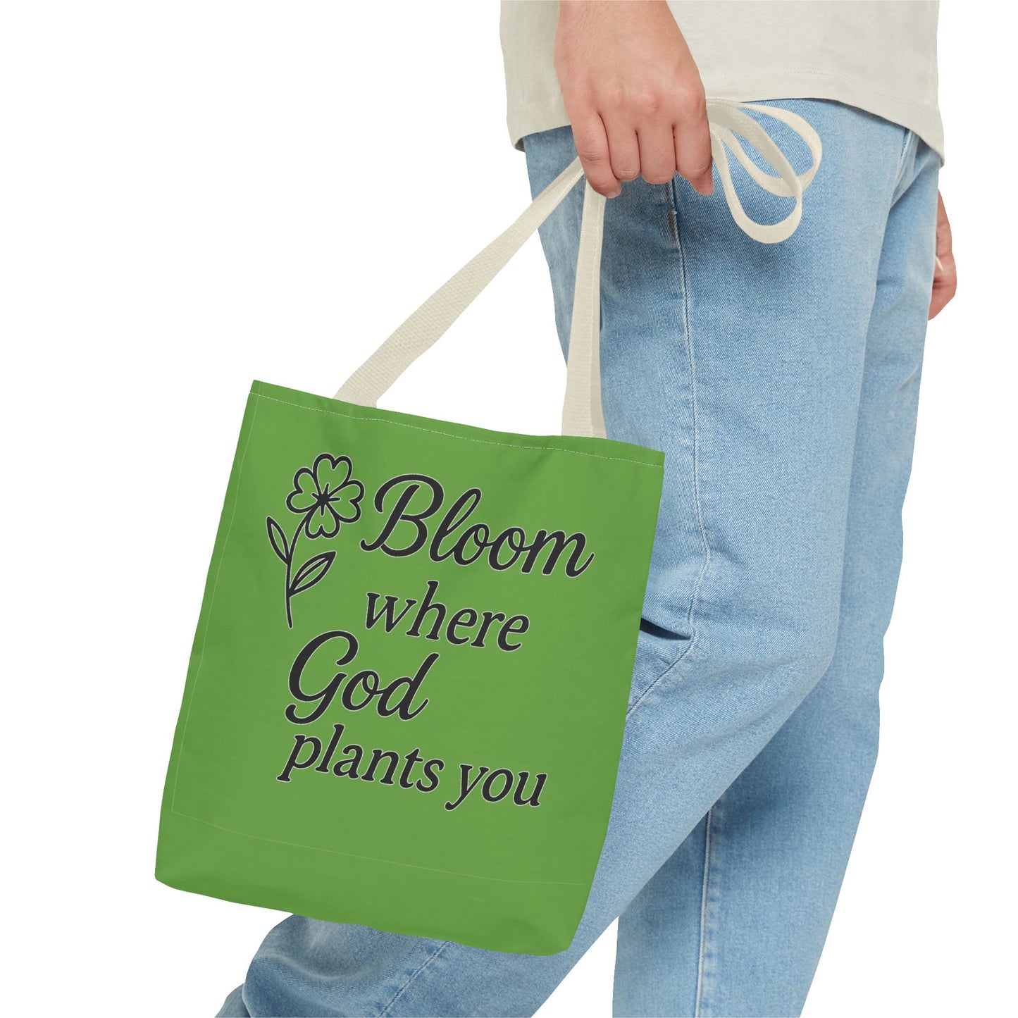 Spiritual Inspirational Tote Bag | Bloom Where God Plants You | Gift for Faith Lovers, Eco-Friendly Bag, Everyday Use, Church, Gardening