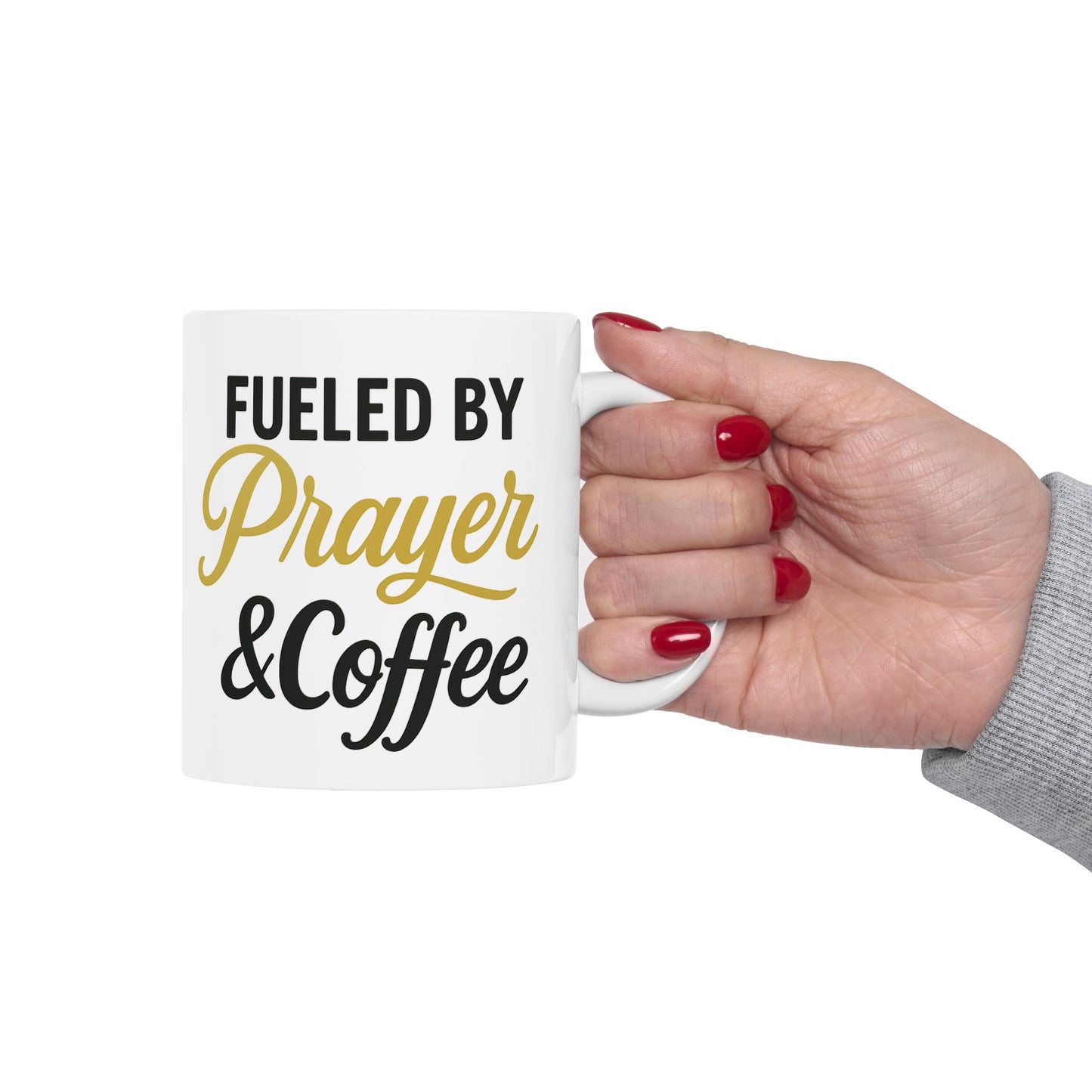 Fueled by Prayer & Coffee Mug - Inspirational Ceramic Coffee Cup for Faith, Motivation, Gifts, Relaxation, 11oz, 15oz