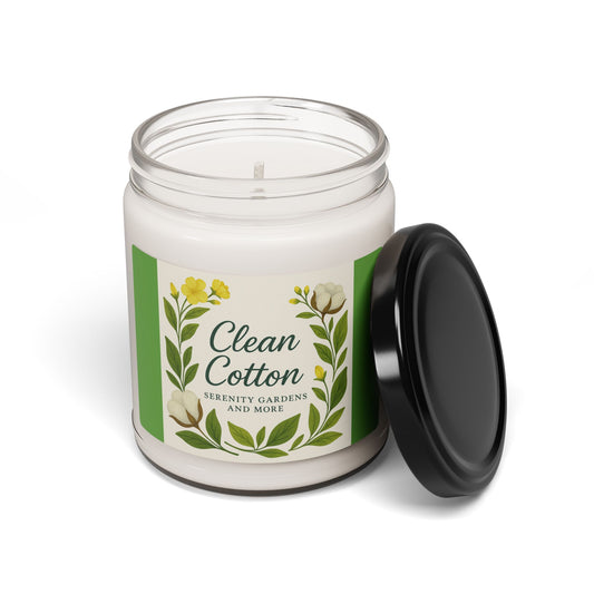 Clean Cotton Scented Soy Candle, Eco-Friendly Home Decor, Aromatherapy Gift, Relaxation Candle, Self-Care Essential, Greenery Inspired