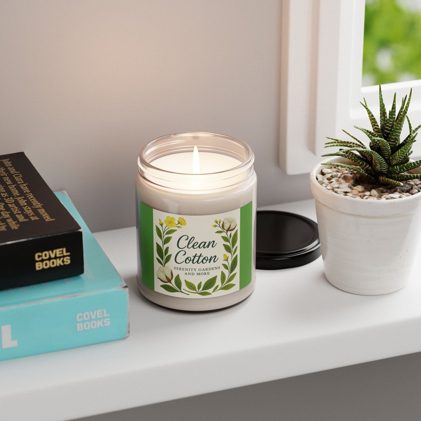 Clean Cotton Scented Soy Candle, Eco-Friendly Home Decor, Aromatherapy Gift, Relaxation Candle, Self-Care Essential, Greenery Inspired