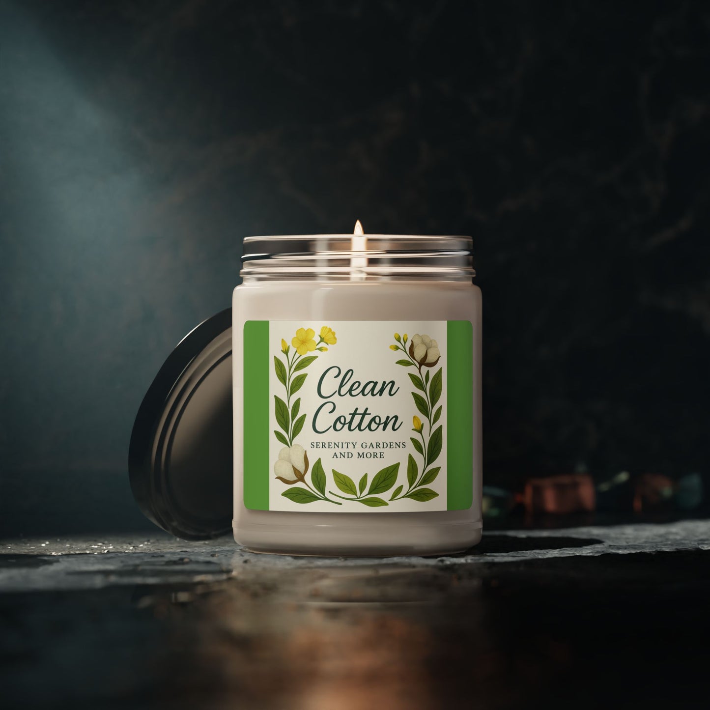 Clean Cotton Scented Soy Candle, Eco-Friendly Home Decor, Aromatherapy Gift, Relaxation Candle, Self-Care Essential, Greenery Inspired