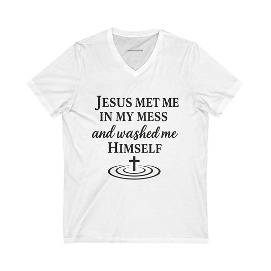 Faith-Inspired V-Neck Tee, Jesus Message Shirt, Christian Apparel, Inspirational Gift, Unisex Spiritual Tee